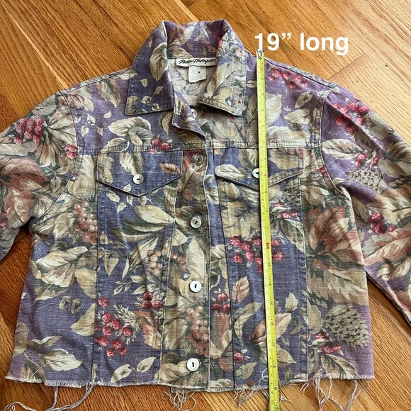 Vintage 90s Distressed Floral Pale Lavender Purple Lightweight Jean Jacket Sz S - Picture 7 of 8